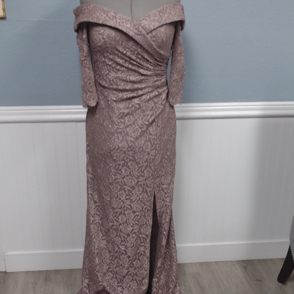 Oleg Cassini Dusty Rose Lace Three-quarter sleeve Dress Wedding Guest, Godmother